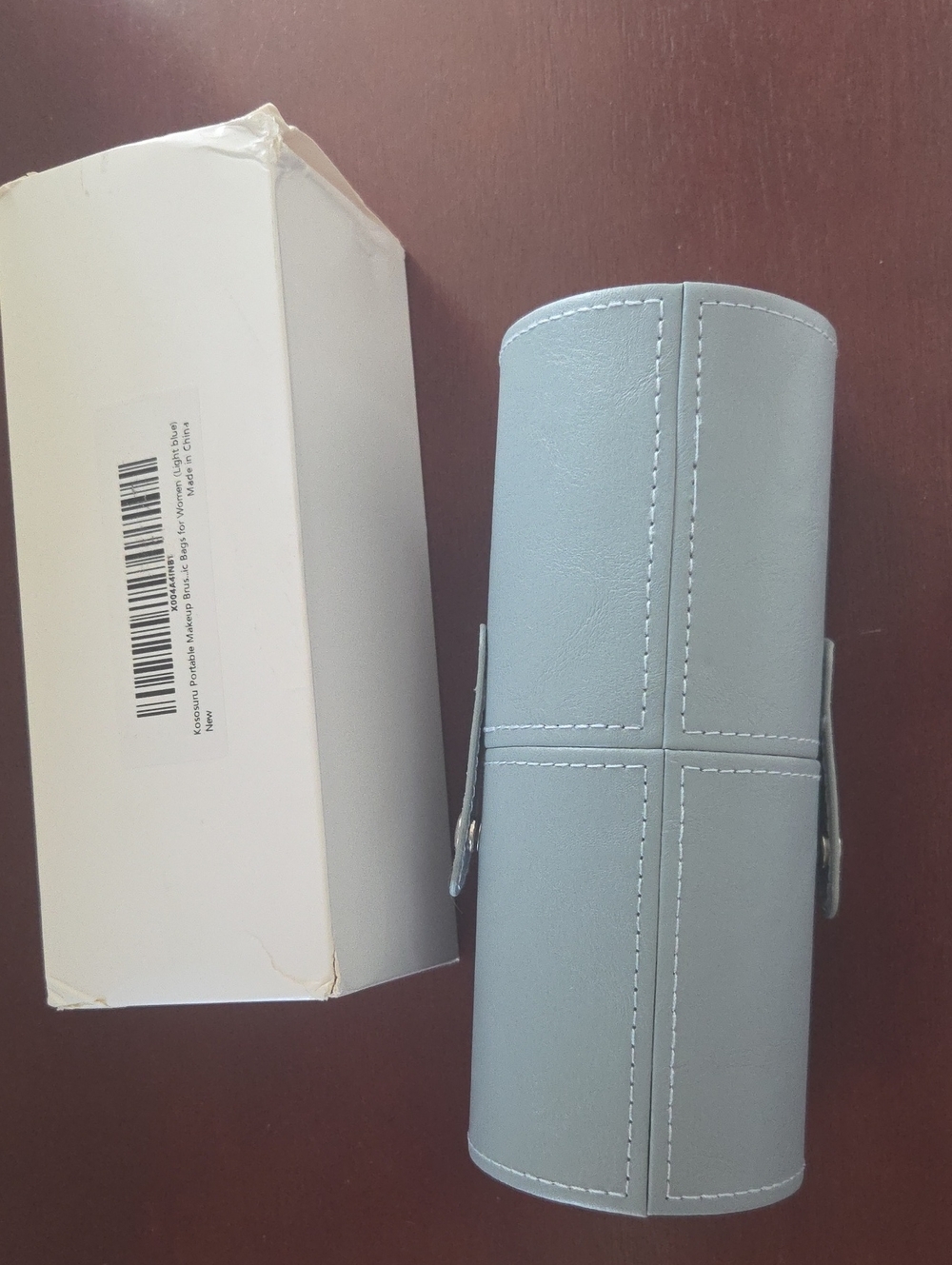 Light Blue Faux Leather Makeup Brush Travel Case